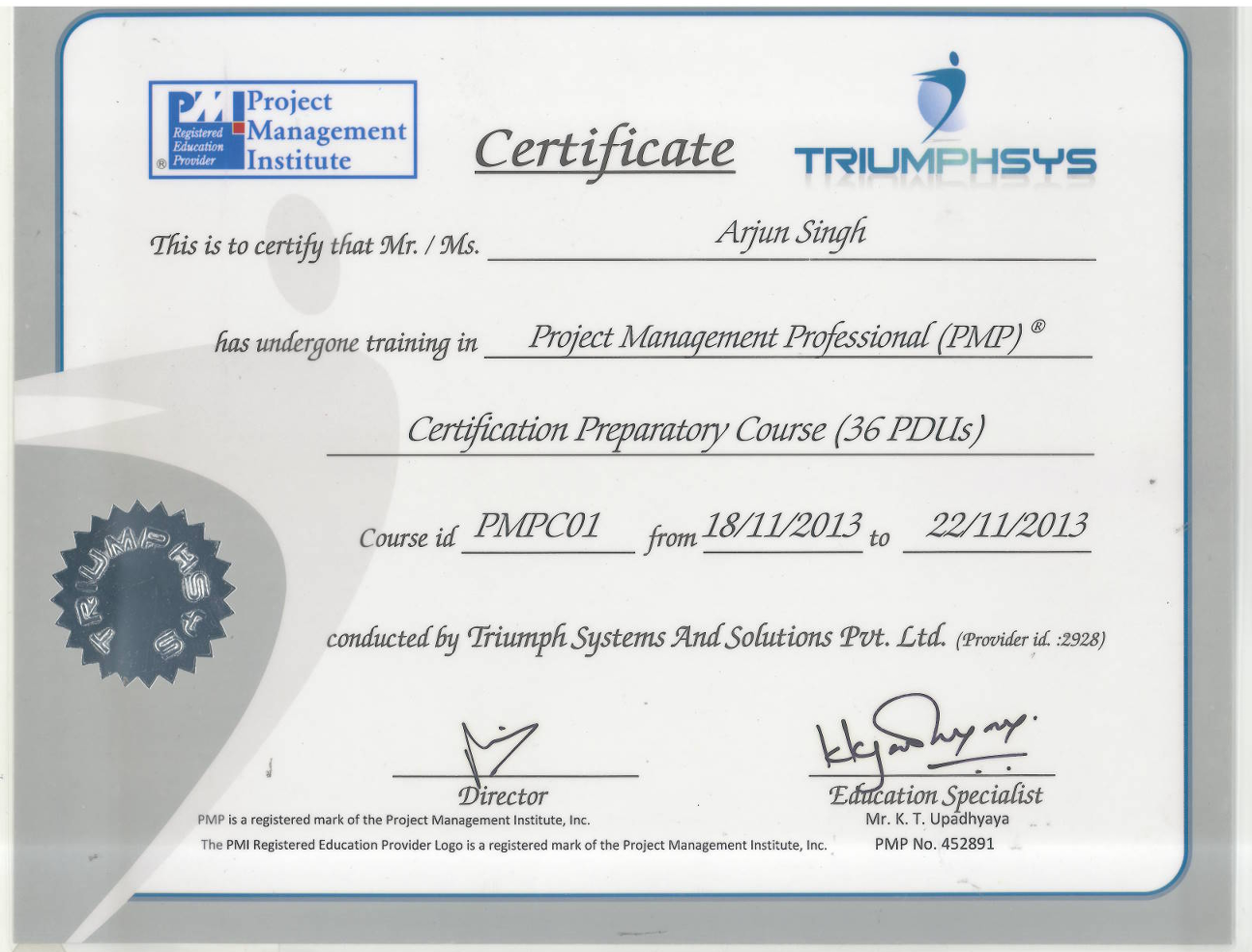 PMP Certification Training - November 2013