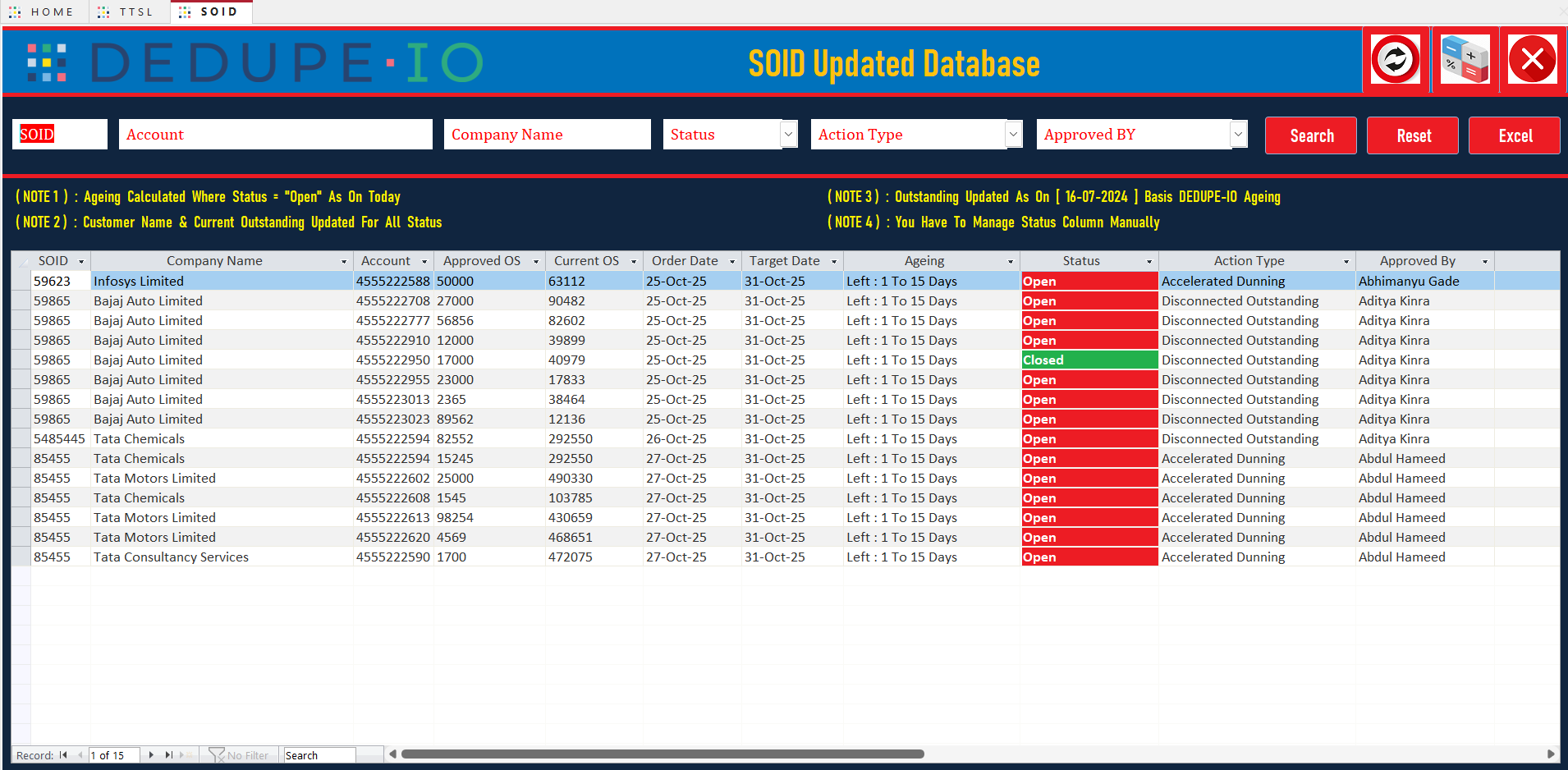 DEDUPE-IO SOID Liquidation - Service order ID tracking