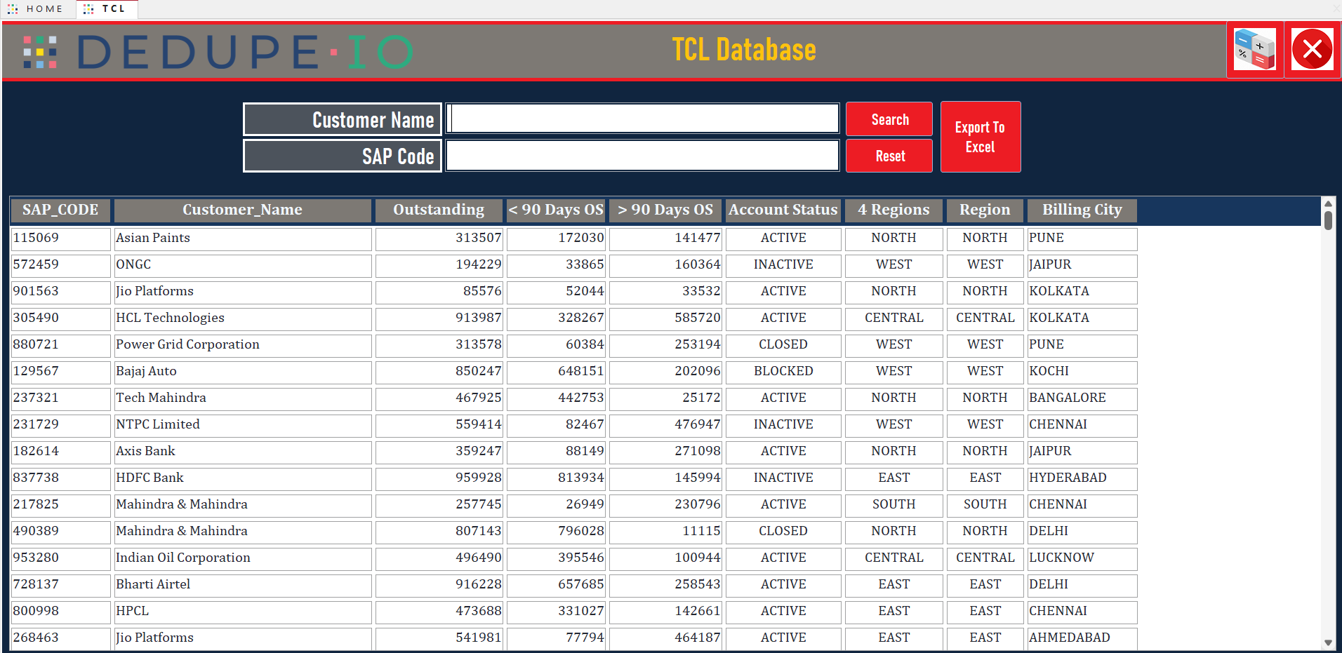 DEDUPE-IO TCL Database Dedupe - Tata Communications duplicate detection