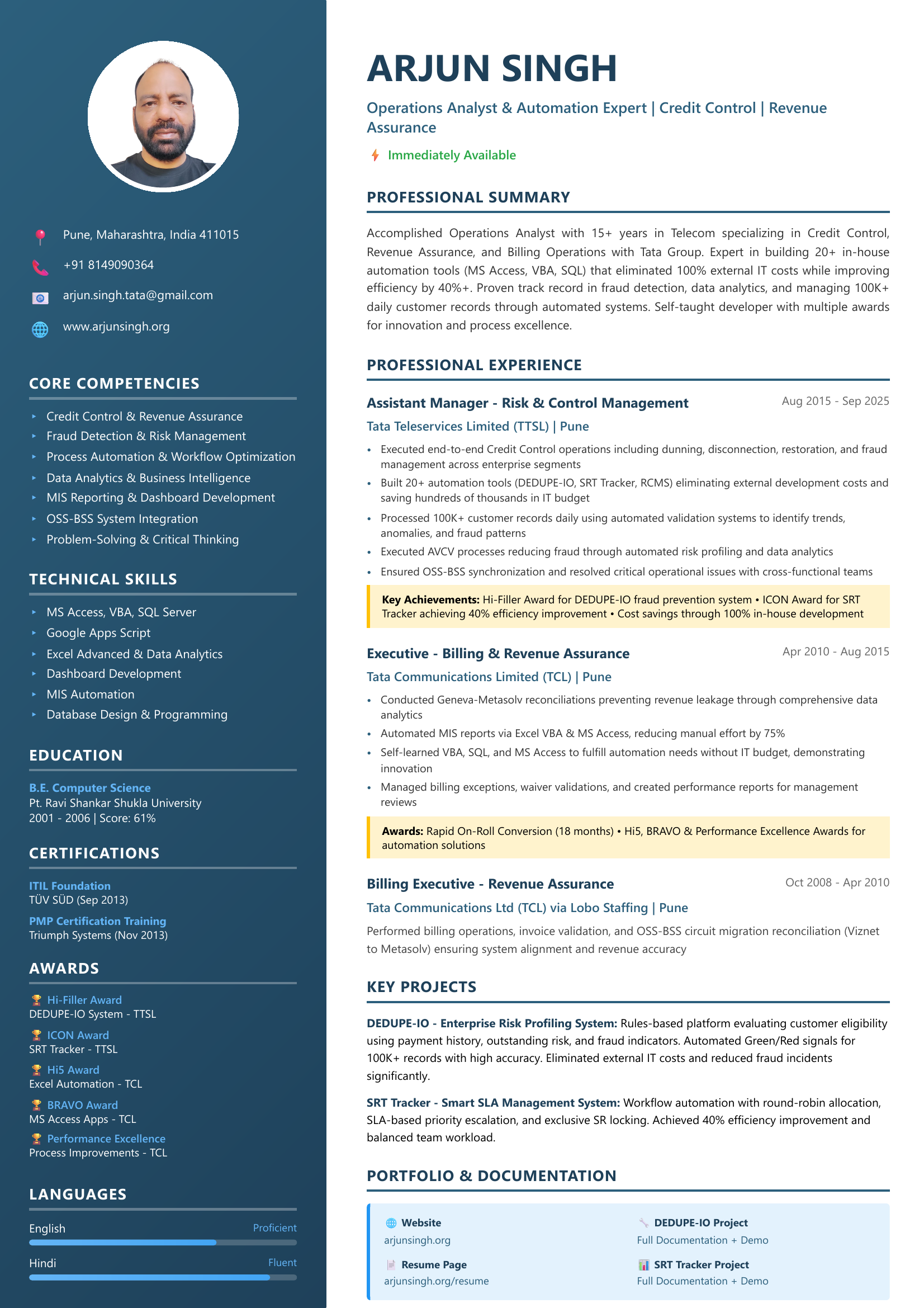 Arjun Singh - Operations Analyst & Automation Expert