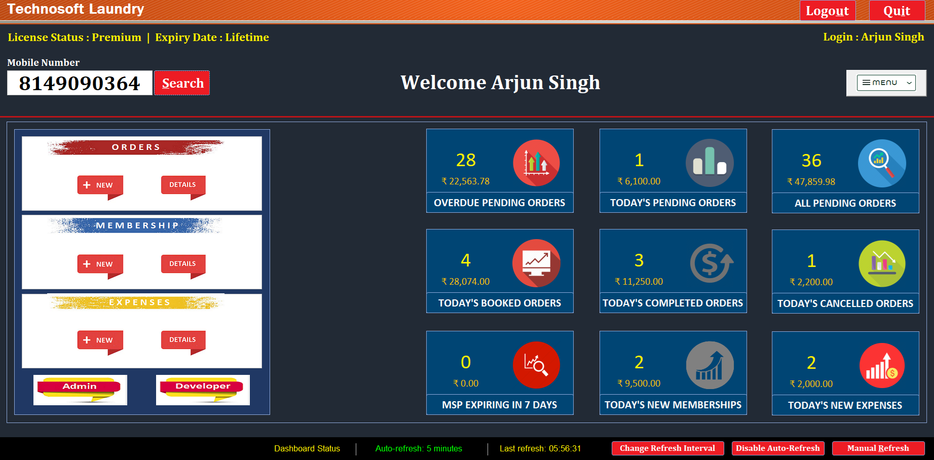 Technosoft LMS Dashboard - Centralized control panel with analytics