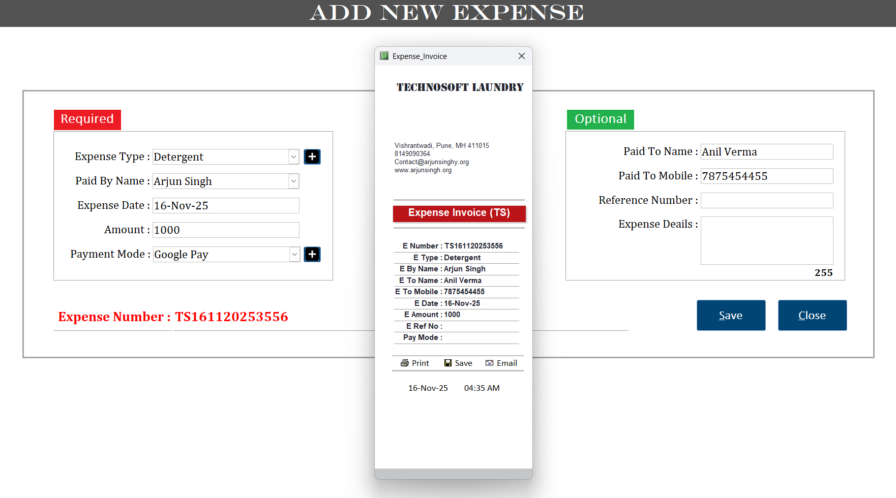 Technosoft LMS Expense Entry - Business expense tracking