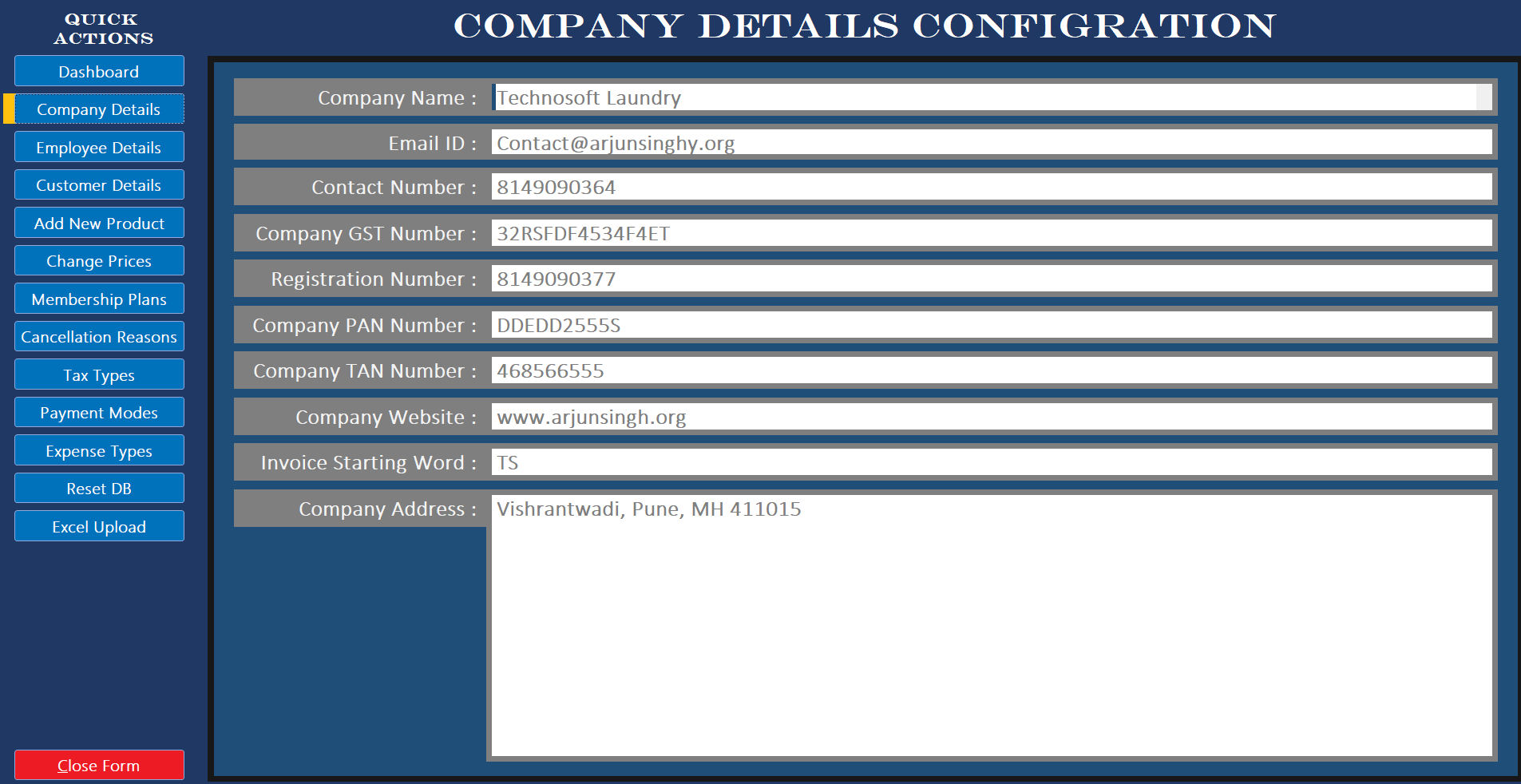 Technosoft LMS Company Details - Business configuration settings
