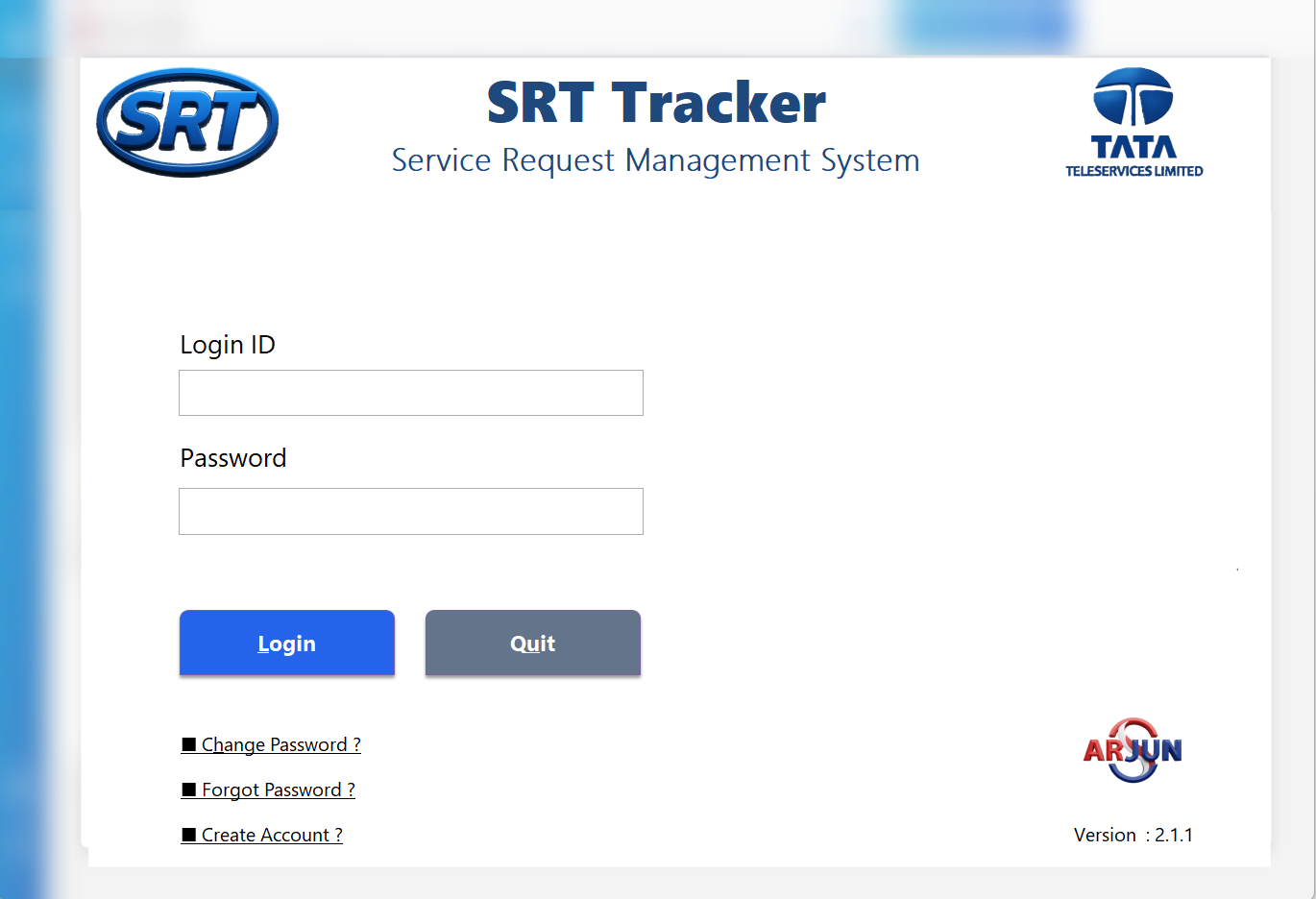 SRT Tracker Login Screen - Secure authentication with demo credentials